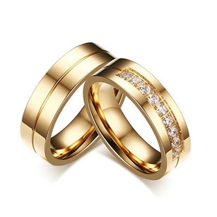 1Pc Fashion Titanium Steel Lover Ring Golden Plated Couple Ring