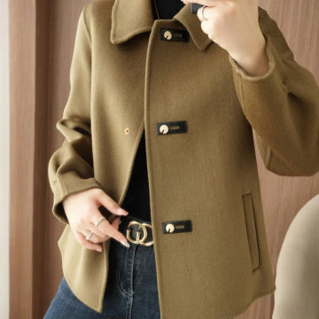 Autumn and Winter New High End 100% Pure Wool Double Sided Cashmere Coat Women's Short Solid Color Casual Fashion Woolen Coat
