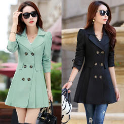 2023 Autumn Trench Coat For Women Streetwear Turn-down Collar Double Breasted Black Coats Female Plus Size Waist Windbreaker