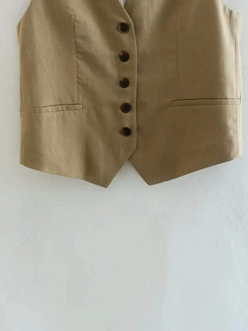 Description Picture 6 of itemT MODA 2023 Summer Women 2 Piece Sets Vintage Single Breasted V Neck Waistcoat Vest + Slim Zipper Fly Shorts Female Chic Outwear