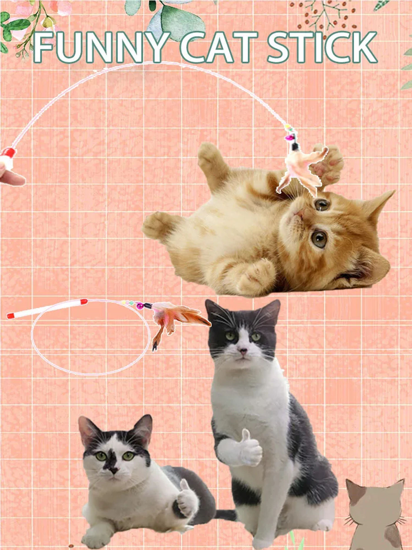 Description Picture 3 of itemCat Toys Steel Wire Feather Interactive Cat Stick Training Kitten Wand Toys with Beads Bells Fun Kitten Toys Pet Products