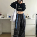 Women Y2K Wide Leg Pants Stripe High Waist Drawstring Sports Trousers Solid Casual Baggy Cargo Pants Harajuku Joggers Streetwear