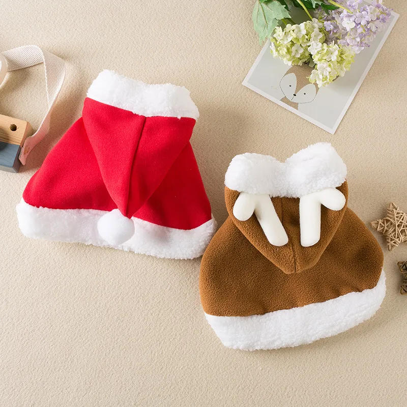 Description Picture 5 of itemFunny Cat Christmas Cat Costume Dog Cloak With Hat Pet Accessories Warm Adjustable Deer Santa Claus Pet Cat Costume Cat Cosplay