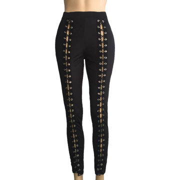 New Sexy Lace Up Pants Women Big Size Slim Black Streetwear Trousers High Waist Bandage Leggings Pencil Pant Black Red Gray XL