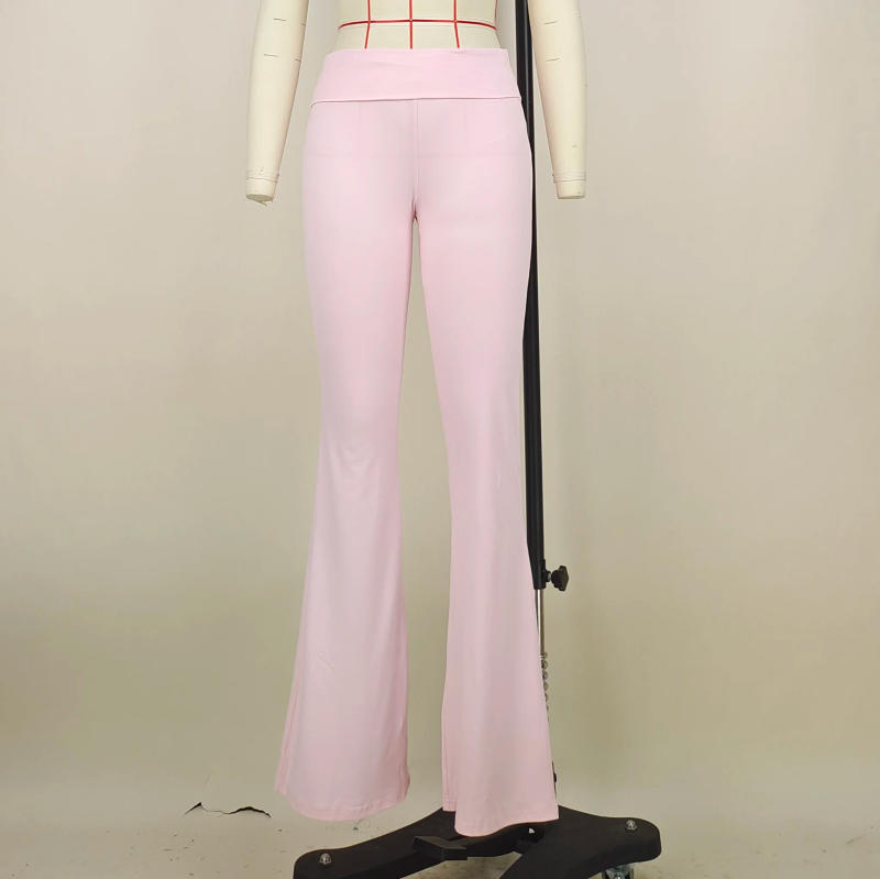 Description Picture 3 of itemWomen's Solid Woman Pants Slim Fitting High Waisted Streetwear Casual Flare Pants Women Clothes Full Length Capris Trousers