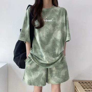 Tracksuits Women Sportswear Cotton Tie Dye O-Neck Two Piece Shorts Sets Loose Casual 2pcs Short Sleeve T-Shirt Shorts Suits 2023