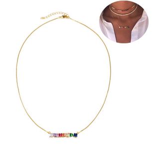Women Rainbow Cubic Zirconia Bar Geometric Pendant Chain Necklace Jewelry Gift