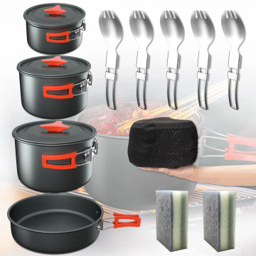 Camping Cookware Set Outdoor Pot Tableware Kit Cooking Water Kettle Pan Travel Cutlery Utensils Hiking Picnic Equipment