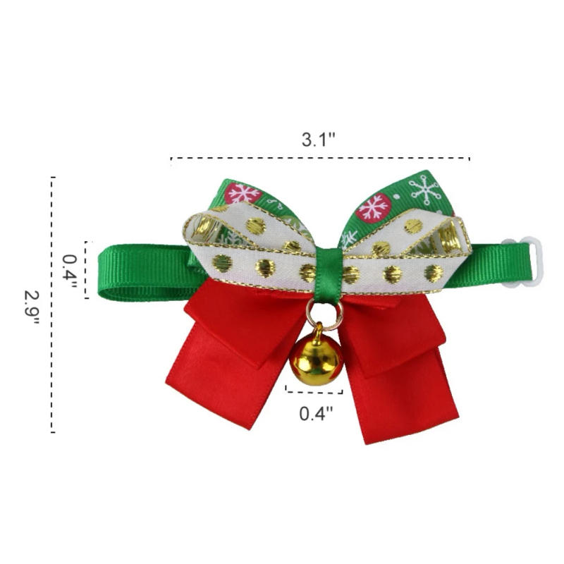 Description Picture 2 of itemChristmas Cat Collar Breakaway with Bell Bow Tie 1 Pack Nylon Adjustable Kitten Collars Holiday Outfit Dressing Up Necklace