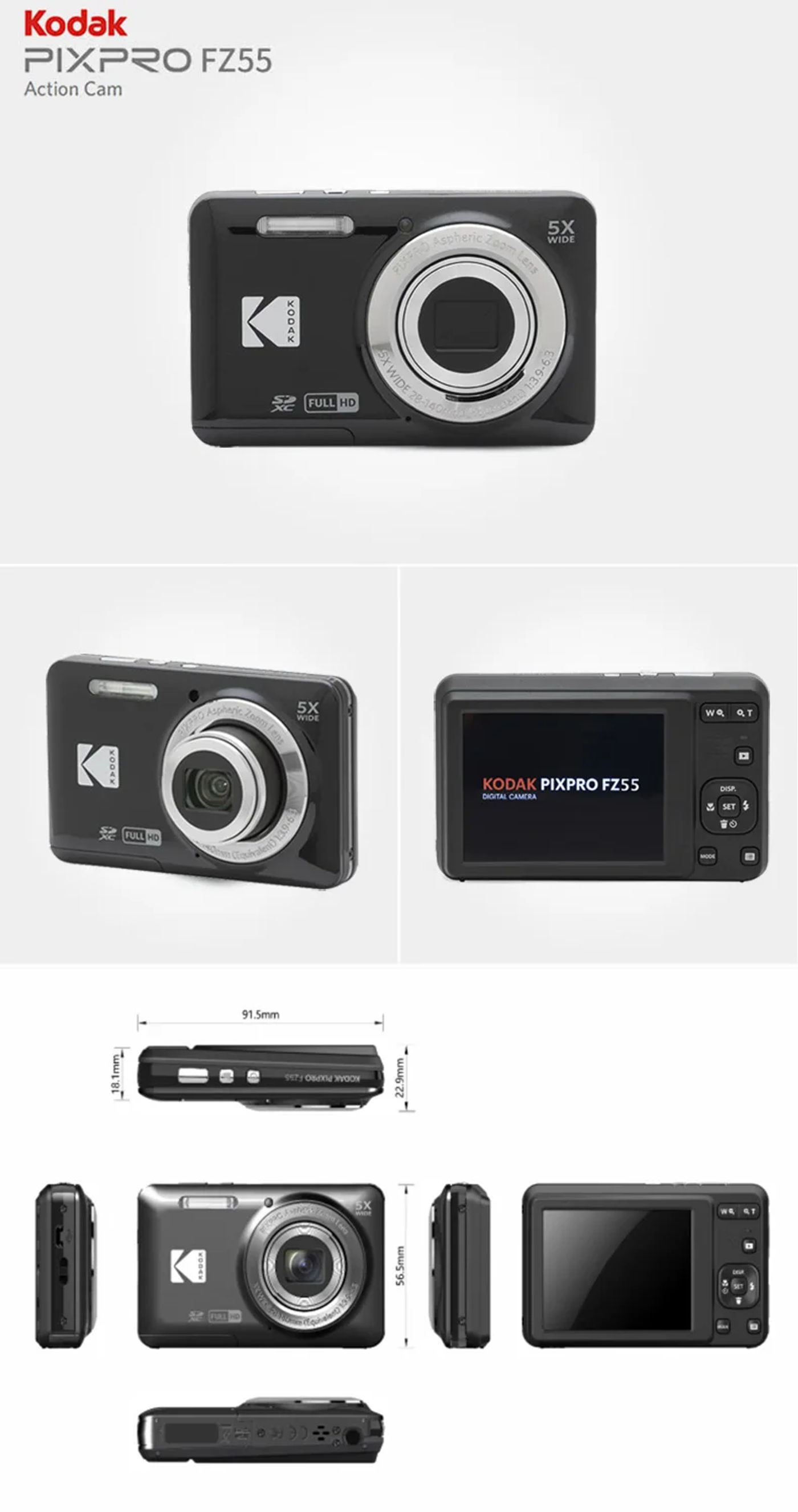Description Picture 5 of itemKODAK PIXPRO FZ55-RD 16MP Digital Camera 5X Optical Zoom 28mm Wide Angle 1080P Full HD Video 2.7