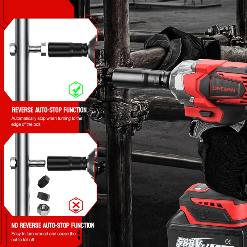 Description Picture 4 of itemONEVAN 1200 N.m Brushless Electric Wrench DTW500 Cordless Impact Wrench Electric Screwdriver Power Tool For 18V Makita Battery