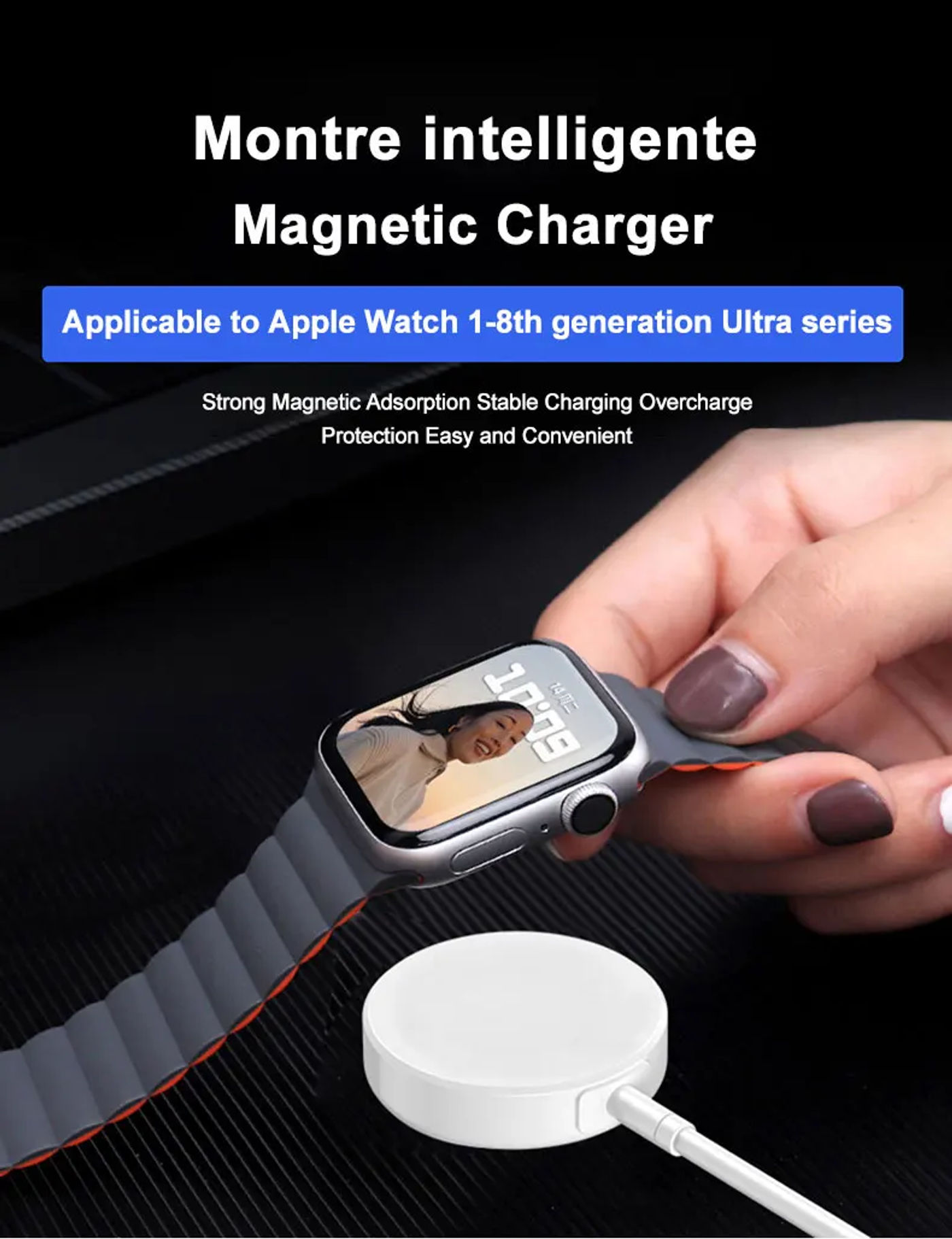 Description Picture 2 of itemNEW For iPhone Magnetic Wireless Charger For iWatch 8 7 6 SE Portable Fast Charging Watch Series 5 4 3 2 1 USB Cord Cable No Box