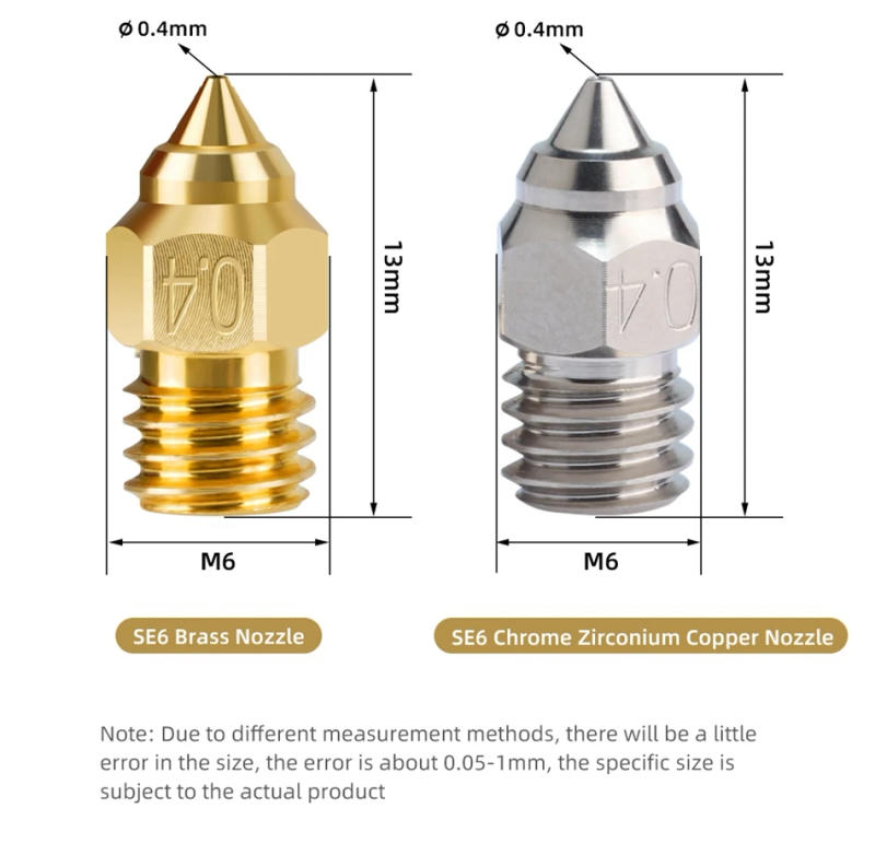 Description Picture 4 of itemHigh Quality CR6 SE Nozzle MK8 Brass/Copper Plated Sharp M6 Thread Nozzles 0.25/0.4/0.6/0.8mm For CR6 SE Ender 3 S1 3D Printer