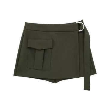 American Summer Women's 2023 New Casual High Waist Classic Vintage Belt Work Skirt Pants Pocket Embellished Mini Shorts