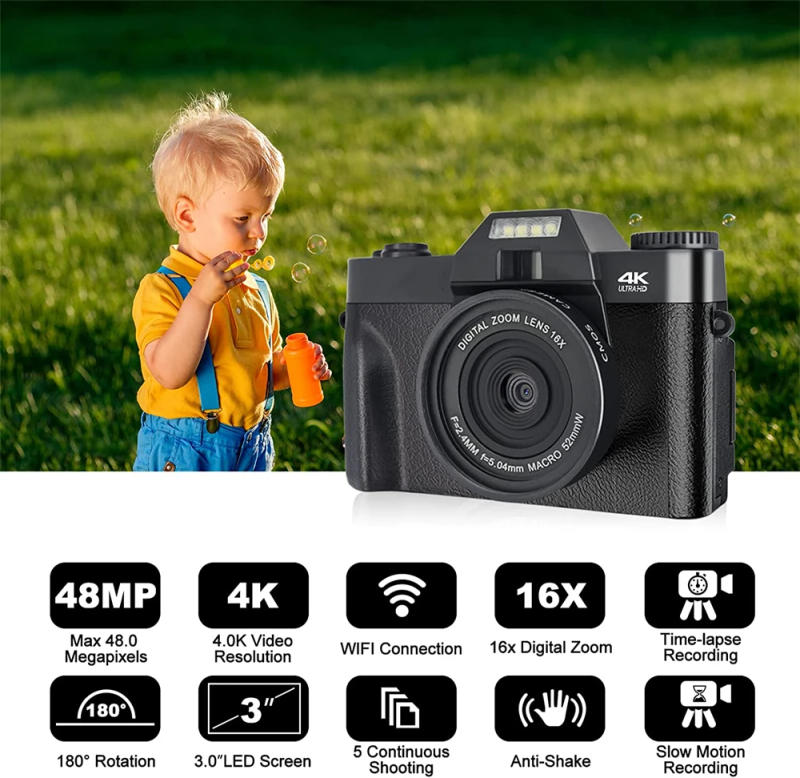 Description Picture 2 of itemKomery Digital Camera for Photography 4K 48MP Video Vlogging Camera Youtube WIFI Webcam Wide Angle Digital Zoom 180° Flip Screen
