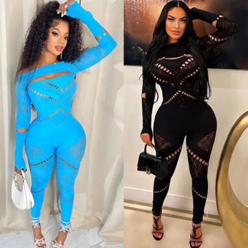 10 Bulk Items Wholesale Lots Jumpsuits for Women Fall 2023 Hollow Out Long Sleeve Bodycon Black Y2k Romper Sexy Clothes K12174