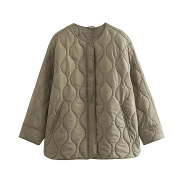 Khaki Green Beige Oversize Quilted Jackets For Women 2022 Padding Coats Loose Casual Warm Winter Fashion Outwear Stylish Chic