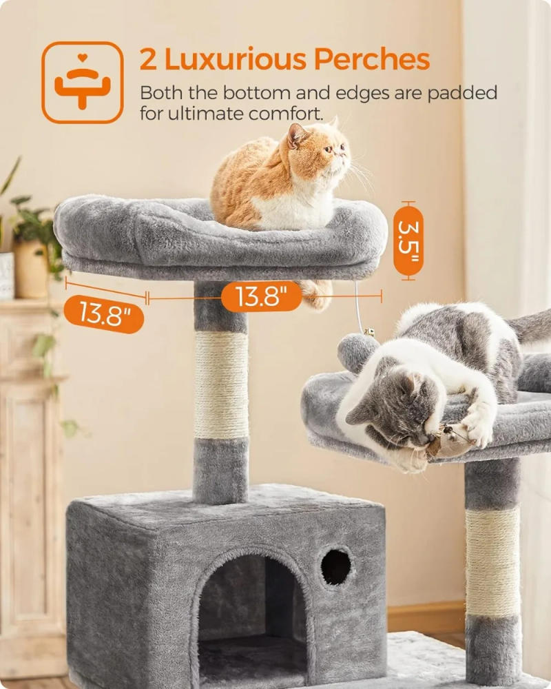 Description Picture 6 of itemFEANDREA Cat Tree, Cat Tower for Indoor Cats, 56.3-Inch Cat Condo with Scratching Posts, Hammock, Plush Perch,Light Gray UPCT15W