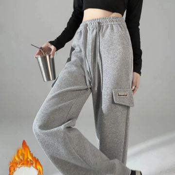 2023 Autumn and Winter New Cargo Pants Women's Straight Tube Slim Fit Cotton Workwear Pants Wide Leg Casual Pants