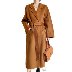 Cashmere Coat Female Winter Mid-Length Corrugated Coat Black Wool Coat Woman Autumn New Casual Fashion Red Beige Lace-Up Coat