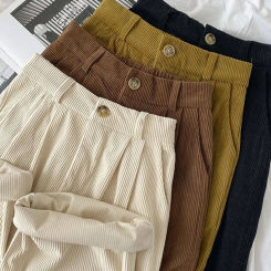 Vintage High Waist Corduroy Pants Women Spring Fall Straight Causal Full Length Trousers Korean Fashion All Match Black Pants