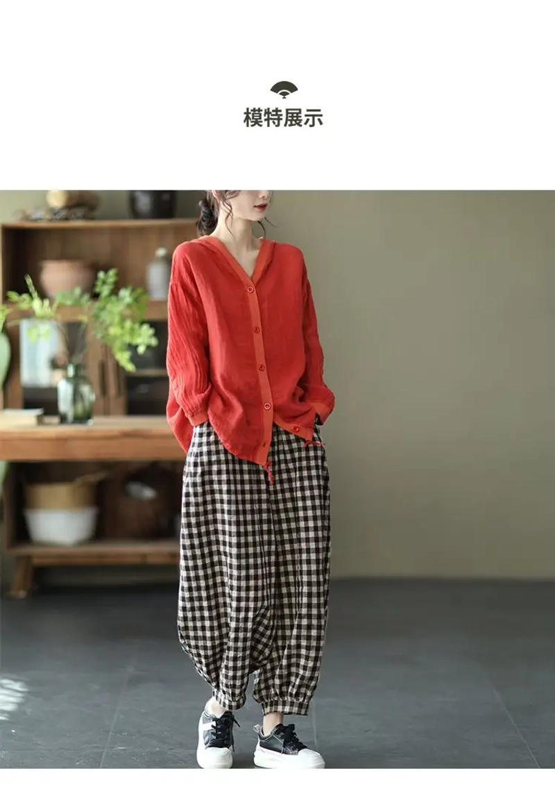 Description Picture 5 of itemJacket Spring and Summer Women's Clothing Cotton and Linen Hooded Coat Sun Shirt Linen Cardigan Thin Retro Korean Autumn Cloths