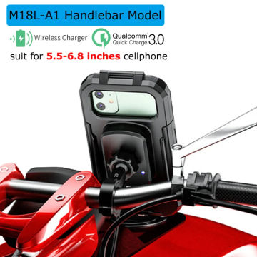 Waterproof Motorcycle Wireless Charger Phone Mount Qi/USB C 3.0 Cellphone Holder Charge Handlebar Phone Mounts Double Socket Arm