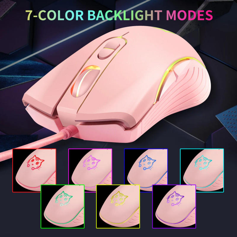 Description Picture 6 of itemUSB Wired Gaming Mouse Pink Computer Professional E-sports Mause 2400 DPI Colorful Backlit Silent Mice for Lol Data Laptop Pc