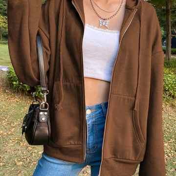 BIG PROMOTION brown black Y2K zipper sweatshirt winter coat jacket super Dalian hat retro pocket women's autumn and winter model