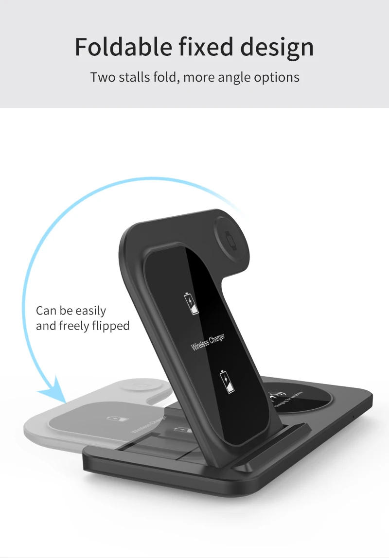 Description Picture 5 of itemFoldable 3 in 1 Wireless Charger For iPhone 14 13 12 11 X 8 Charging Station For Apple Watch 8 7 6 5 4 AirPods Pro 2 3