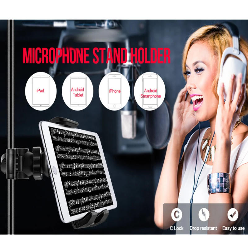 Description Picture 2 of itemtablet holder and phone holder for Microphone stand ABC plastic mount for Apple Ipad for Iphone 4.5-12.9'' ereader car backseat