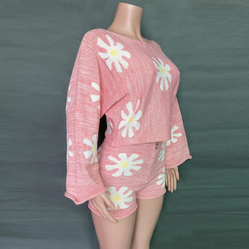 Description Picture 3 of itemNew Explosive Women Fashion Casual Color Flowers Woolen T Pullover  2 Piece Sets Womens Outfits Traf Zara Tenue Libertine Sexy