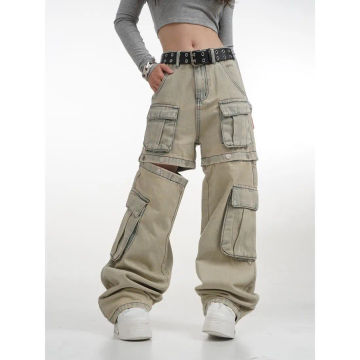 High Street Retro Casual Wide Leg Multi Pocket Loose y2k Jeans Women streetwear hiphop cargo pants korean style women sweatpants