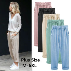 Plus Size Harem Pants Women linen Casual Spring Autumn High Waist Ankle-Length Comfotable Pants Female