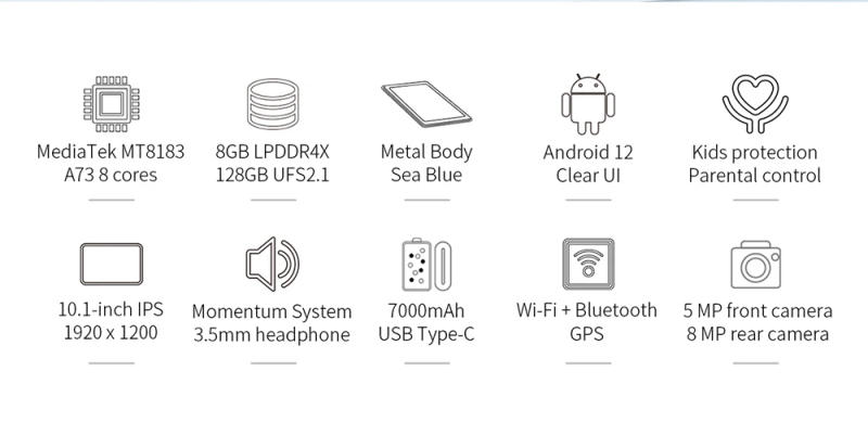 Description Picture 4 of itemTeclast M40 Plus Android 12 Tablet 10.1 inch IPS 1920x1200 8GB RAM 128GB ROM MT8183 A73 8 cores 7000mAh Type-C GPS BT5.0 Wifi