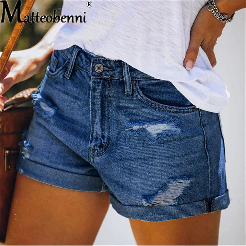 Description Picture 5 of itemWomen Fashion Ripped High Waisted Rolled Denim Shorts Vintage Hole Summer Casual Pocket Short Jeans Ladies Hotpants Shorts 2022