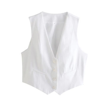 SLTNX TRAF 2023 Fashion Women's Vest Summer Sleeveless Vests for Women Chic V-Neck Single-breasted Ladies White Waistcoat Tops