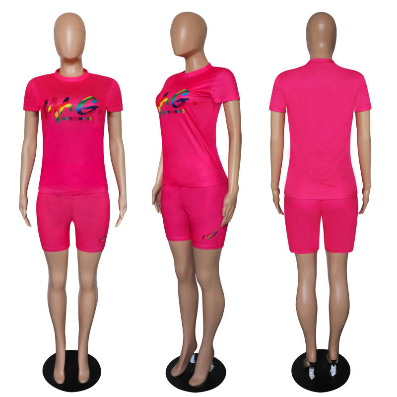 Description Picture 4 of itemUrban Casual Top Shorts Sports Fashion Exercise Suit Two-Piece Women's Clothing 2021 Autumn Letter Print Sportswear 2 Piece Set