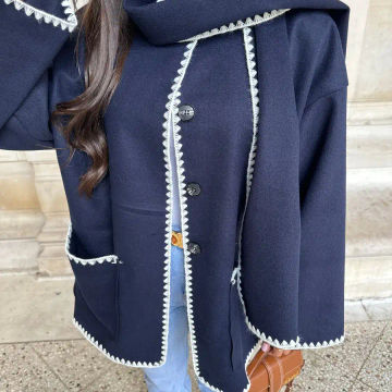 New Loose Women's Coat With Scarf Long Sleeve Pocket Single Breasted Female Coats 2023 Autumn Winter Fashion Lady Street Jacket