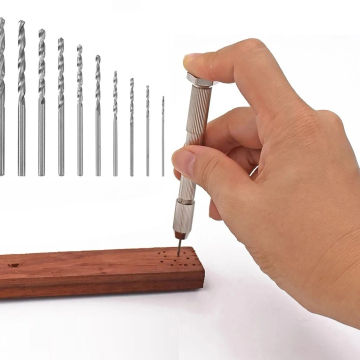 Mini Hand Drill With Keyless Chuck+10Pcs 0.8mm-3.0mm HSS Drill Bits For Epoxy Resin Jewelry Making DIY Wood Craft Handmade Tools