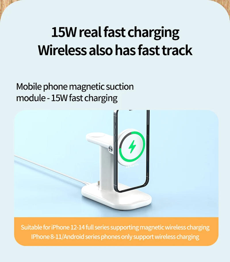 Description Picture 3 of item2023 Fast Magnetic Wireless Charging Station 3 in 1 MagSafe Charger Stand for iPhone 14/13/12 Pro Max Watch 8 7 6 Airpods Pro