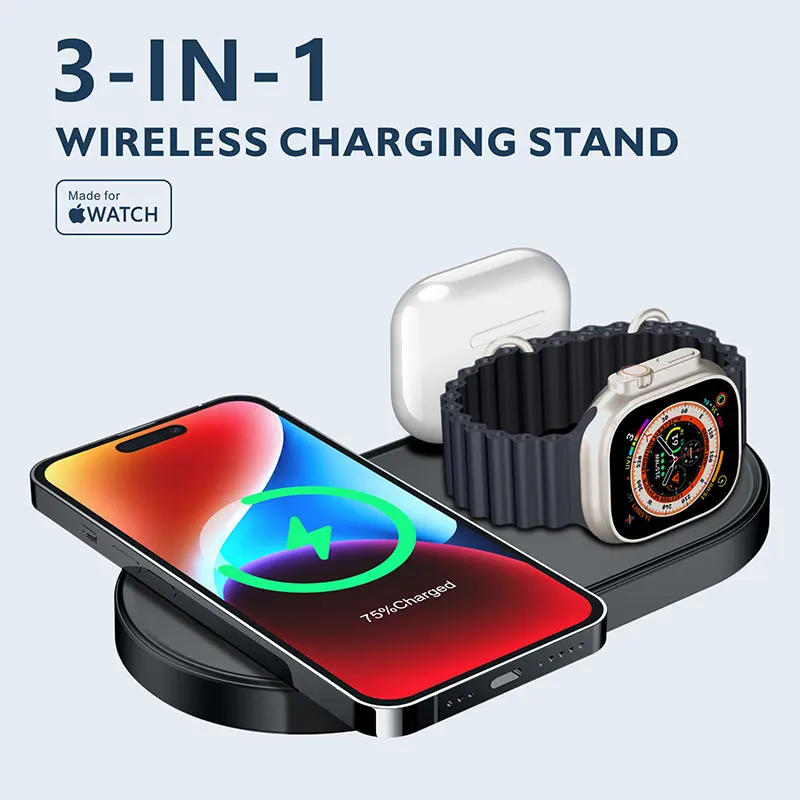 Description Picture 2 of item3 In 1 15W Wireless Charger Stand Pad For iPhone 14 13 12 11 Pro Max Airpods Pro iWatch 8 7 Fast Wireless Charging Dock Station