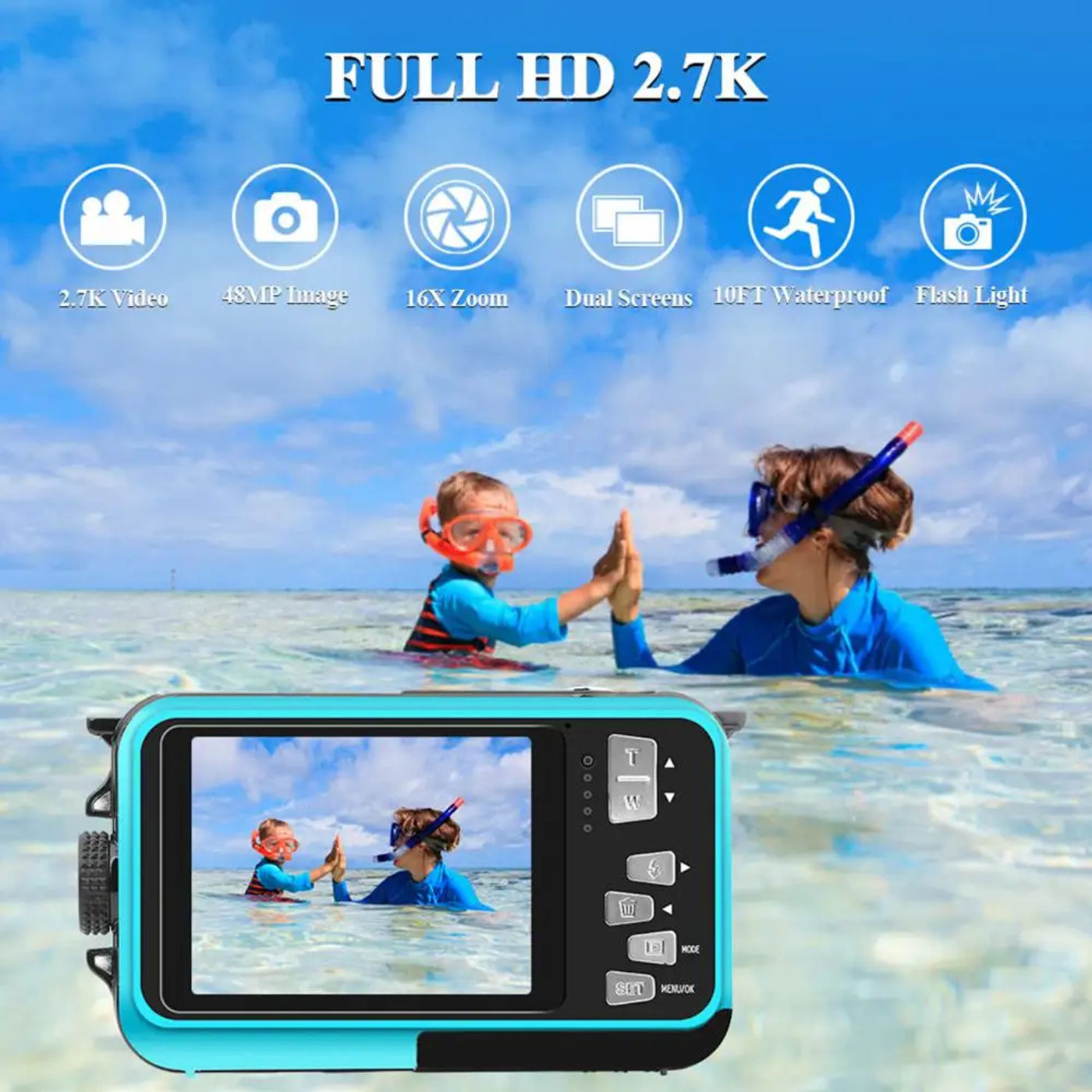 Description Picture 5 of item1/2PCS Waterproof Anti-Shake Digital Camera 1080P Full Selfie Video Recorder for Underwater DV Recording Present