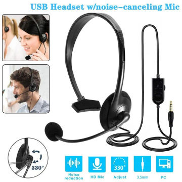 Head-mounted Single-ear Headset Headphones Mic for Call PC Computer Laptop