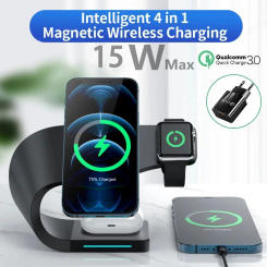 15W Magnetic Wireless Charger Stand For iPhone 14 13 12 Pro Max Fast Charging Dock Station For Apple Watch 8 7 6 iWatch AirPods