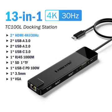 Lemorele 4K USB Hub USB C to Dual HDMI VGA Gigabit Docking Station USB 3.0 VGA Adapter SD Card Readers  for Windows MacBook Air