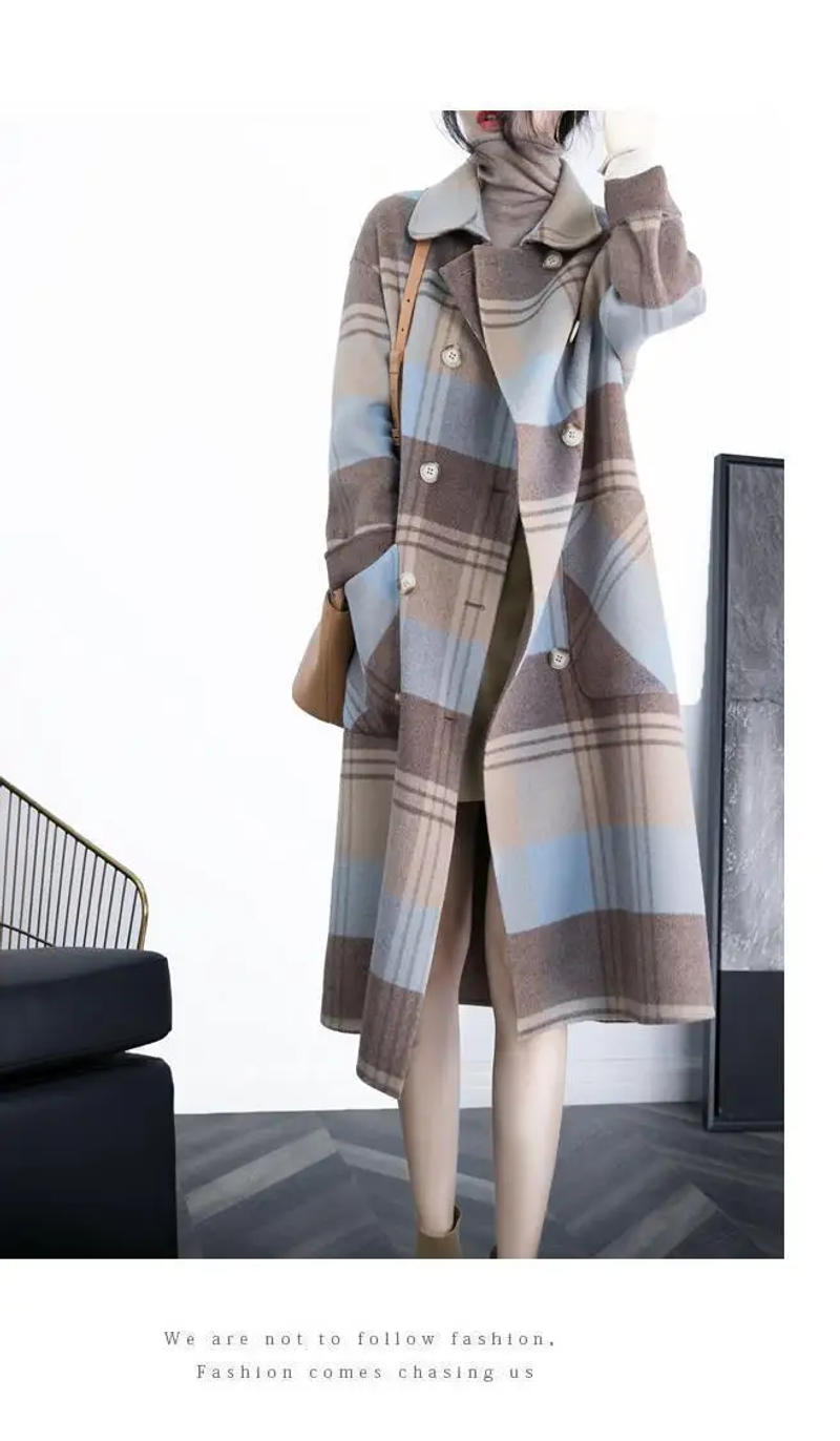 Description Picture 6 of itemElegant Women Woolen Coat Long Sleeve Korean Fashion Vintage Jackets Loose Fairycore Plaid 2023 New Autumn Winter Coats