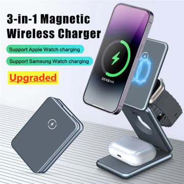 3 In 1 Magnetic Wireless Charger Stand Pad for iPhone 14 13 12 Samsung Galaxy Watch IWatch Foldable Fast Charging Dock Station