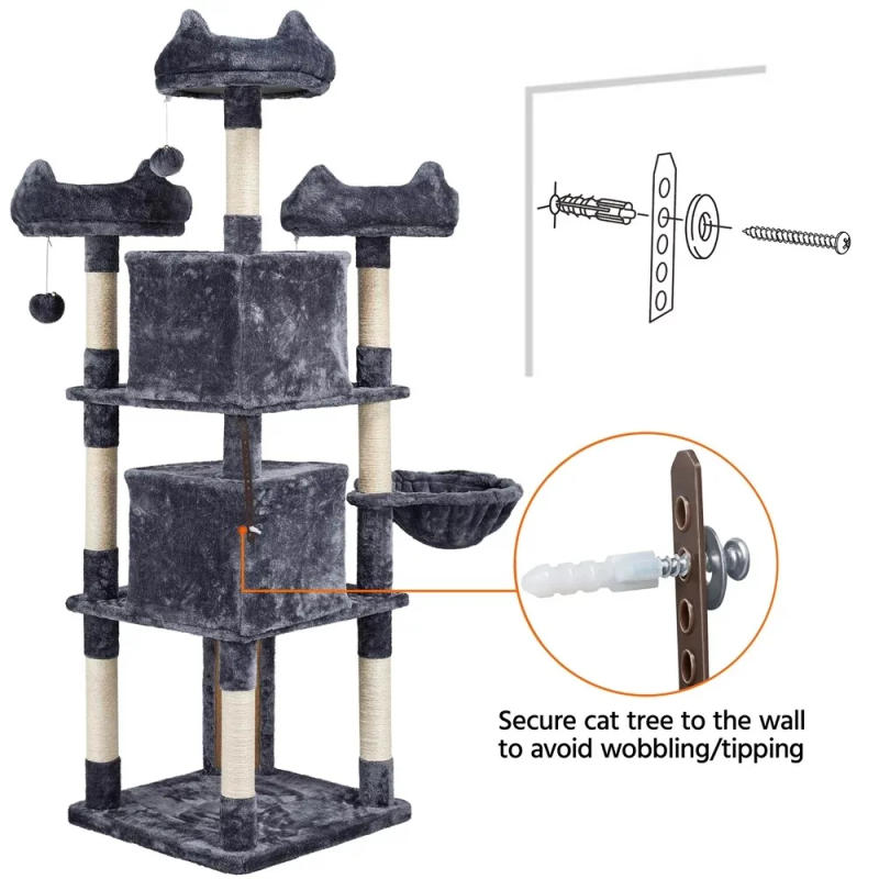 Description Picture 6 of itemLarge Cat Tree Plush Tower with Caves Condos Platforms Scratching Board,Cat climbing frame， Dark Gray