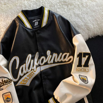 Retro Letter Embroidery Jacket Women Y2K Spring Street Hip-Hop Baseball Uniform Couple Casual Bomber Jacket Leather College Coat